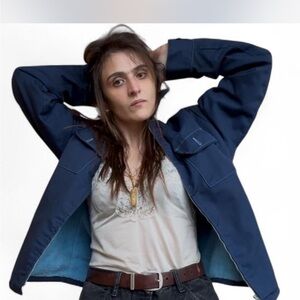 1960s Navy Blue Sears Work /Bomber Jacket With Baby Blue Sherpa Lining